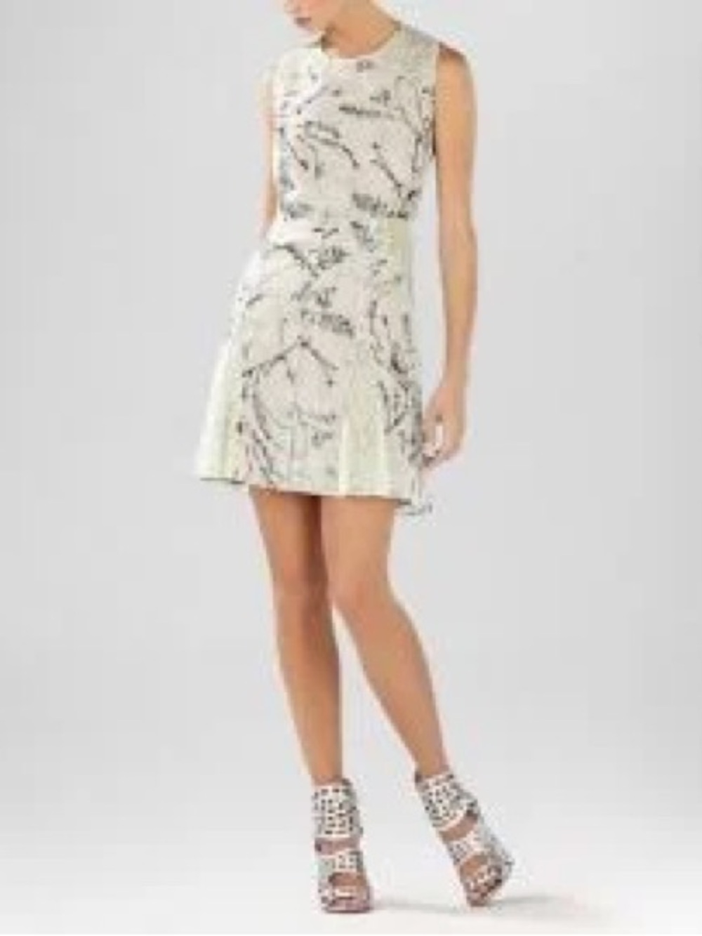 BCBGMaxAzria Mint Lace-Trim Floral Fit-and-Flare Dress
